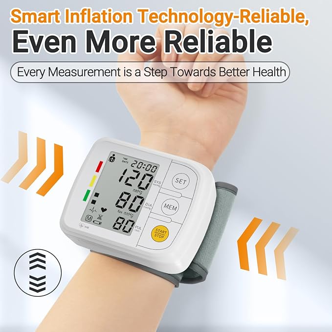 Wrist Blood Pressure Monitors for Home Use Blood Pressure Machine with Bp Cuff 5.47-7.68", Voice Broadcast, 2x120 Memory, Measurable Board Carrying Case and AAA Battery Bp Monitor(White)
