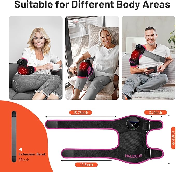HALIDODO Red Light Therapy & Vibration Massage Knee Brace - Wireless Rechargeable Controller, 660nm&850nm Red Light Therapy Heated Device for Knee/Joint/Elbow/Shoulder Pain Relief, Rose Pink.