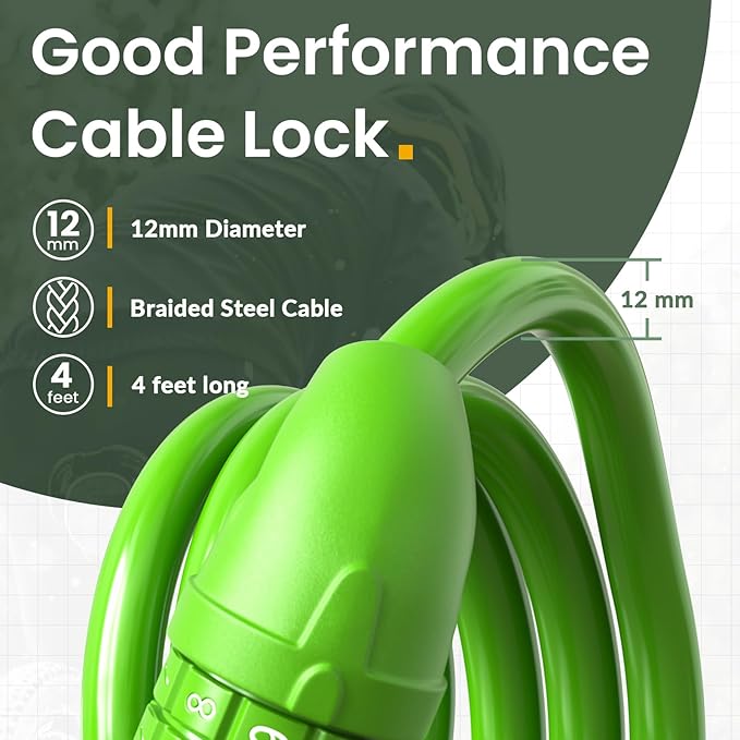 Titanker Bike Lock, Bicycle Lock 4 Feet Cable Lock 1/2 Inch Resettable Bike Lock Combination with Mounting Bracket, Bike Accessories for Bicycle, Electric Scooter, Motorcycle