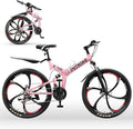 26 ich Folding Mountain Bike, 21 Speed High Carbon Steel Mountain Bike for Adults with 26 Inches Durable Tires, Front Suspension Folding Bicycle for Women and Man