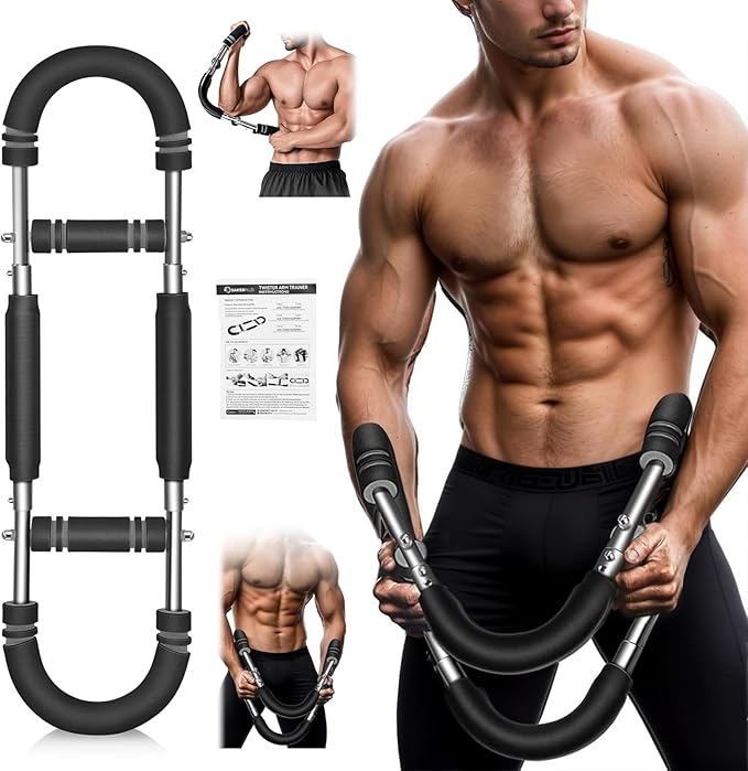 Twister Arm Trainer, Adjustable Spring Chest Expander and Forearm Strengthener, Triceps, Biceps, Shoulder, Back & Thigh Workout bar Equipment, Portable Upper Body Exerciser for Home Fitness