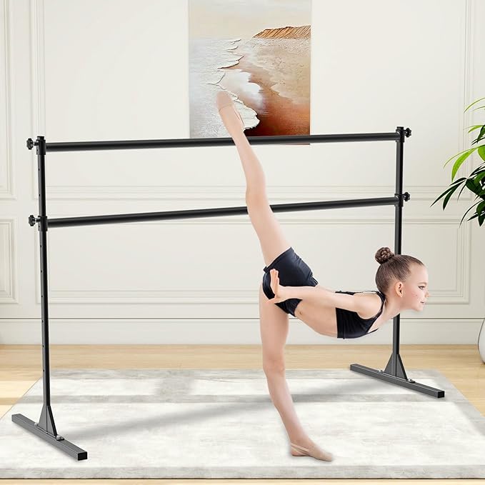 4FT/5FT/6FT Freestanding Ballet Barre 10 Height Adjustable from 11 to 47 inch Ballet Bar 350 lbs Capacity Portable Double Dance Bar for Home Workout and Stretch