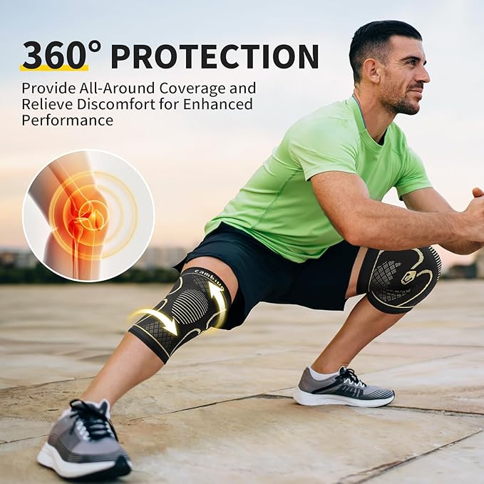 CAMBIVO Copper Knee Braces for Men and Women (2 pack) -Knee Supports Copper Compression Knee Sleeve for Knee Pain, Arthritis, Sports and Recovery Support