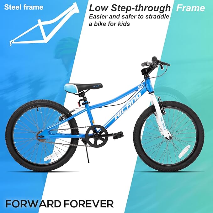 HILAND 20 Inch Kids' Bicycles Mountain Bike for Boys, Girls 5+ Years Old, Single Speed Kids Bicycles with Dual Handbrakes, Child Bike