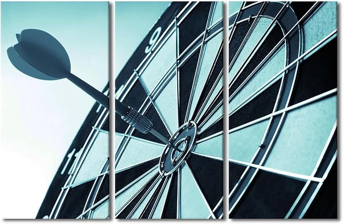 Sports Theme Paintings Canvas Wall Art 3 Panel Dart Hits the Bullseye Pictures Wall Art for Living Room Bedroom Inspirational Wall Art House Decor Artwork Posters and Prints Ready to Hang(28" Wx42 H)