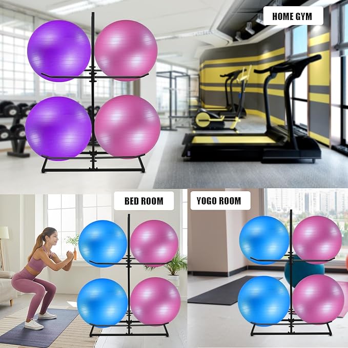Exercise Ball Holder,Stability Ball Rack, Exercise Ball and Balance Ball Storage Racks Suitable for Yoga Ball Stability Ball Yoga Mats Home and Commercial Gym ﻿