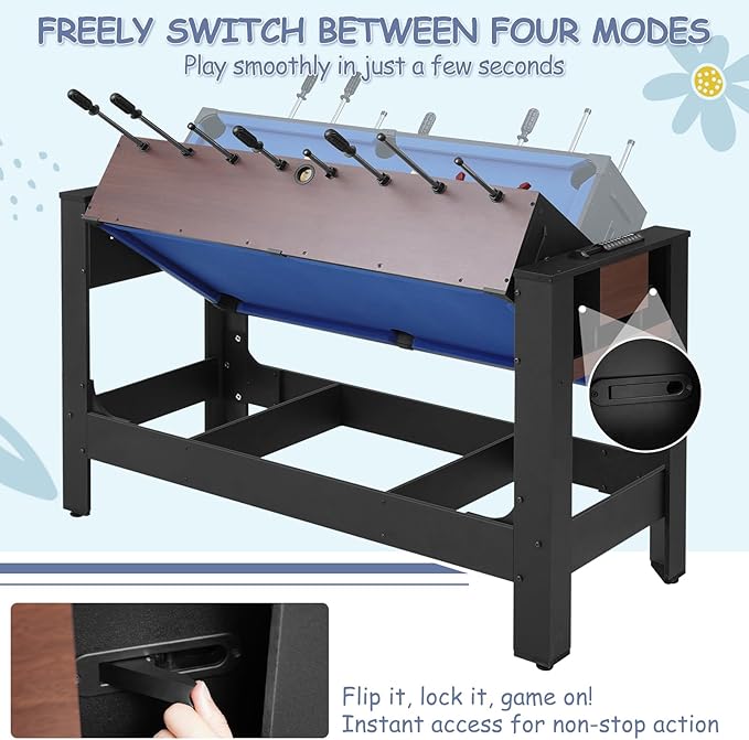 4-in-1 Swivel Multi-Game Table - 54" Combo Game Table Set for Kids, Adults - Indoor and Outdoor Arcade Sports Table - Air Hockey, Billiards, Foosball, Ping Pong for Home, Game Room