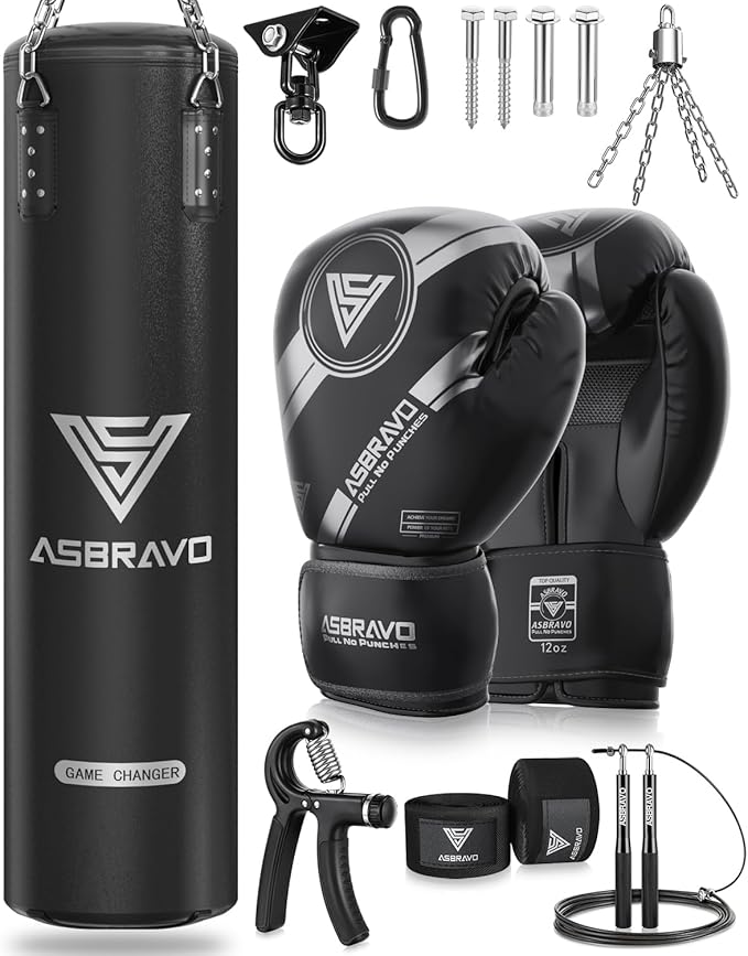 Punching Bag for Adults, 4ft PU Heavy Boxing Bag Set 12OZ Gloves for MMA Muay Thai Kickboxing Training Home Gym, Martial Art (Unfilled)
