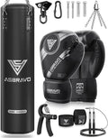 Punching Bag for Adults, 4ft PU Heavy Boxing Bag Set 12OZ Gloves for MMA Muay Thai Kickboxing Training Home Gym, Martial Art (Unfilled)