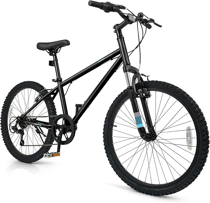 Goplus Mountain Bike, 20/24 Inch Kids Bicycle w/ 6-Speed Drivetrain, Suspension Fork, Dual Brakes, Adjustable Seat, Outdoor Cycling Children City Bike for Boys Girls