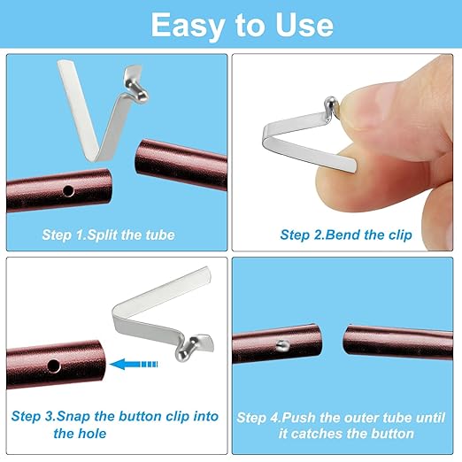 PATIKIL 5x3mm Kayak Paddle Snaps, 10 Pack Tent Pole Clips Steel V Shaped Single Pin Push Button Spring Clips Lock Tube Pole Clips for Camping Awning