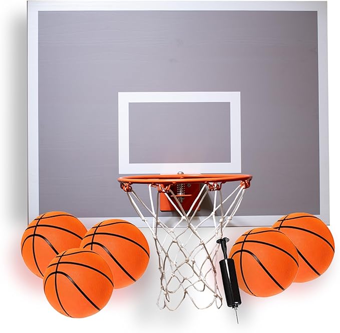CALIKIWIPROS Mini Basketball Hoop Set Pro League Decorative Solid Wood Wall Mount, Includes 9’ Hoop & 5 mini Basketballs, Classic Look with Colors Matching Some pro Teams.