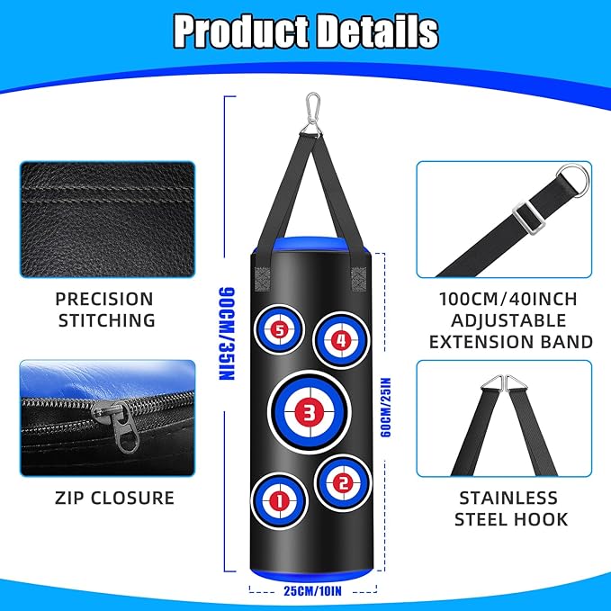 Hanging Punching Bag for Kids, 2FT PU Leather Kicking Bag with Boxing Bag Gloves, Heavy Bag Boxing Equipment for Training Karate Muay Thai Kick Taekwondo(Unfilled)