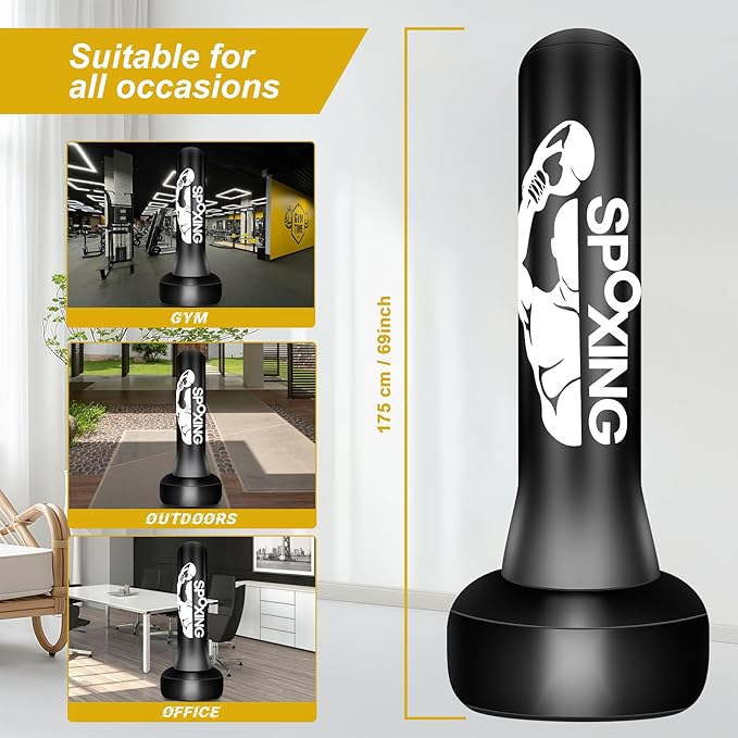 Freestanding Punching Bag for Adult Teens, 70" Heavy Punching Bag with Boxing Gloves and Electric Air Pump for Beginners Kickboxing Training MMA Muay Thai Fitness Office Home Gym