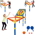 3 in 1 Trampoline Ping Pong Table Tennis Basketball Ball Score Games for Kids, Includes 2 Paddles, 2 Balls and Inflatable Basketball, for Indoor or Outdoor Use