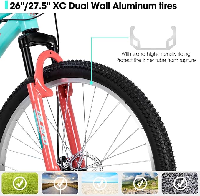 HILAND 20 Inch 26 Inch Mountain Bike for Women Girl, Lock-Out Suspension Fork, Aluminum Frame, Adult Ladies Mens MTB Bicycle