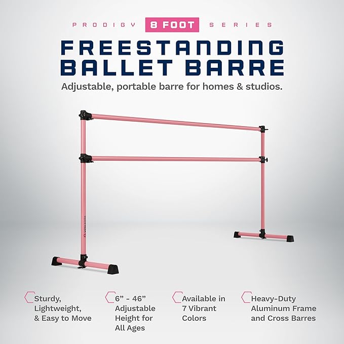 VITA Barre Portable Freestanding Double Ballet Barre, Prodigy, Aluminum | Adjustable Height, USA Made, Home or Gym Exercise Equipment for Kids & Adults | Dance, Fitness, Pilates