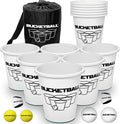 BucketBall | Team Color Edition | Combo Pack (White/White): Original Yard Pong Game: Best Camping, Beach, Lawn, Outdoor, Family, Adult, Tailgate, Jumbo, Giant Game