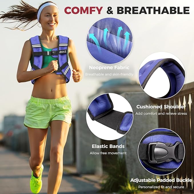 BAGAIL Weighted Vest, 5lbs/8lbs/10lbs/12lbs/15lbs/20lbs/25lbs/30lbs Weight Vest with Detachable Phone Pouch, Rucking Vest for Women, Men, Walking, Weight Loss, Training, Running