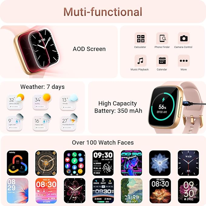 Tensky Smart Watch for Women/Men Android & iPhone, AI Voice, 1.85" AMOLED Screen Fitness Tracker with Bluetooth Call, 3ATM Waterproof Heart Rate/Sleep/SpO2 Monitor, Pedometer, 100+ Sport Modes