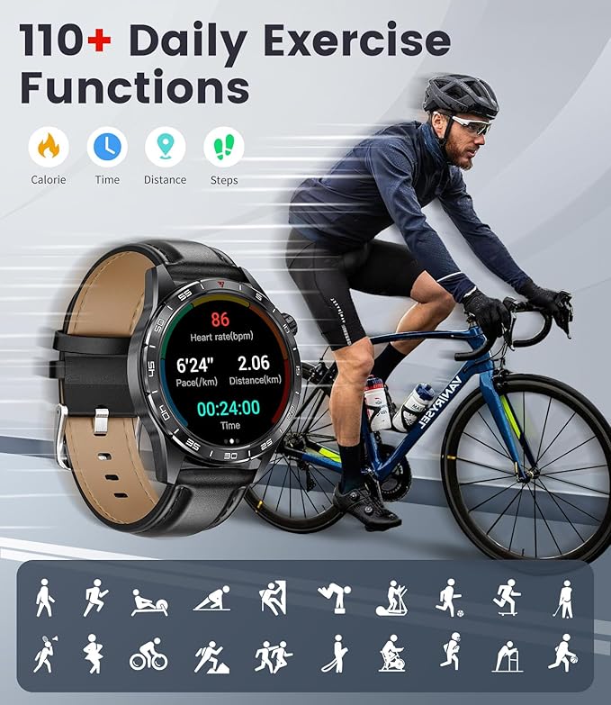 LIGE Smart Watches for Men(Answer/Make Calls), 1.43" HD AMOLED Fitness Tracker with 110+ Sport Modes, 24/7 Heart Rate Sleep Monitor Smartwatch, IP68 Waterproof Smart Watch for Android iOS
