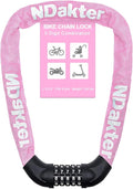 NDakter Bike Chain Lock, 5 Digit Combination Heavy Duty Anti Theft Bicycle Chain Lock,2.62/3.2/4.27/5/6Ft Long Security Resettable Bike Locks for Bike, Bicycle, Scooter, Door, Gate, Fence-4/6mm Thick