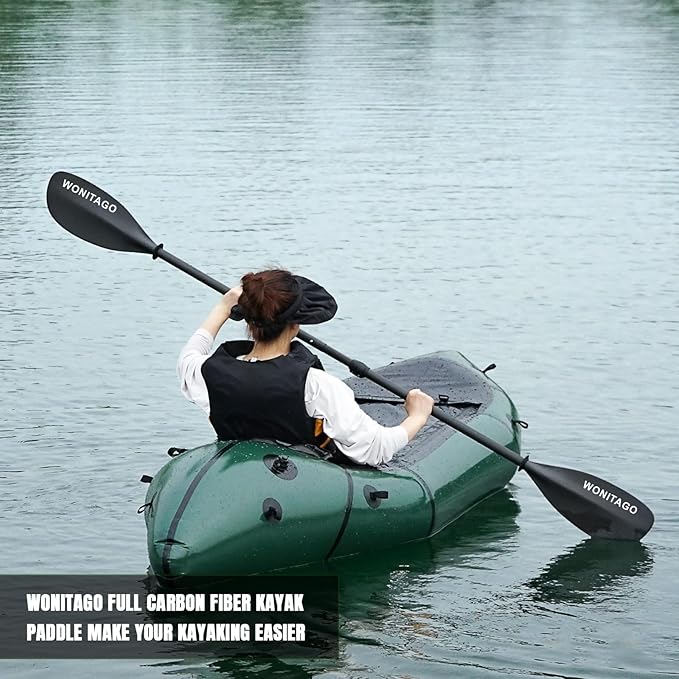 Full Carbon Fiber Kayak Paddle with Large Paddle Blade, 2-Piece, Floating Adjustable Kayak Paddles with Paddle Bag, 215-225 cm/85-89 Inches