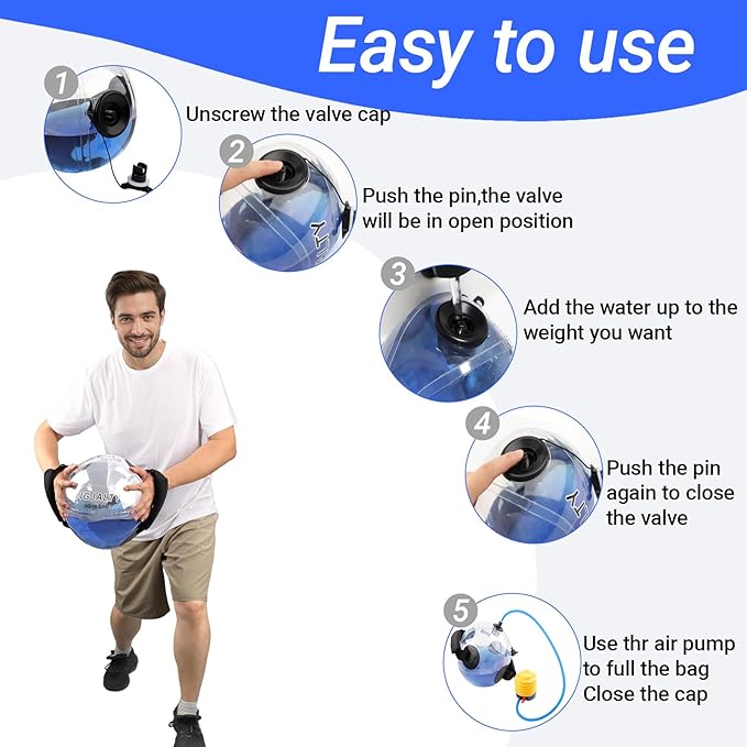 Heavy Duty Adjustable Aqua Bag - Durable Water Filled Training Aqua Bags for Strength Core & Full Body Workouts - Portable Fitness Equipment - Home Gym Outdoor Water Weights Sandbag Alternative