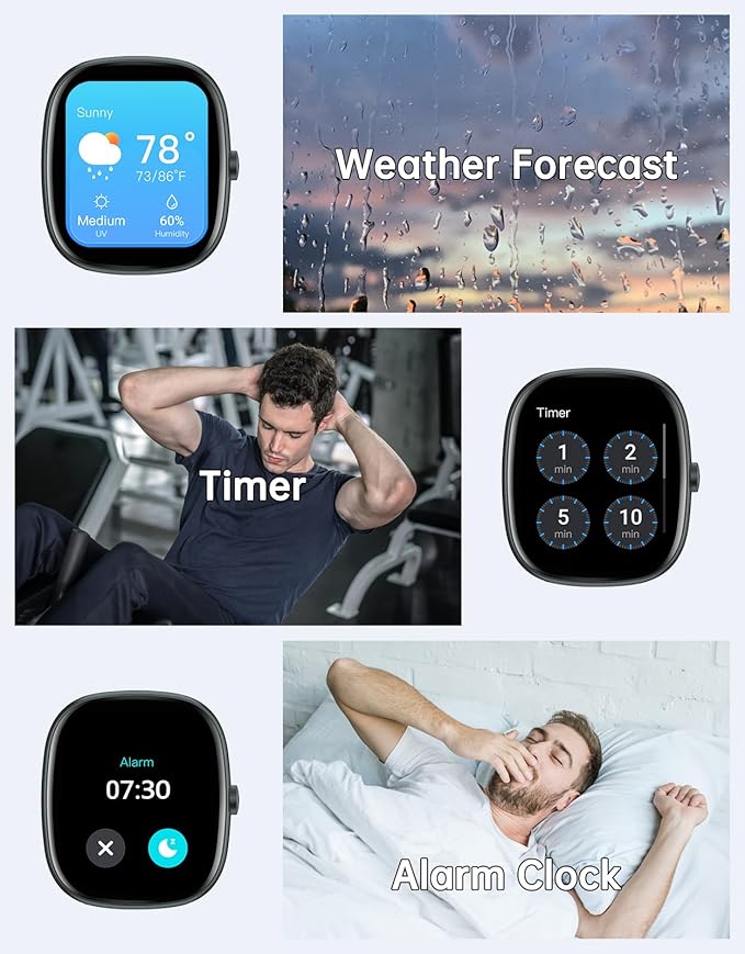 HUAKUA Smart Watches for Women Men (Answer/Make Calls), 1,85" HD Smart Watch for iPhone/Android Phones, Fitness Tracker with 100+ Sport Heart Rate/Sleep Monitor Pedometer IP68 Waterproof (Black)