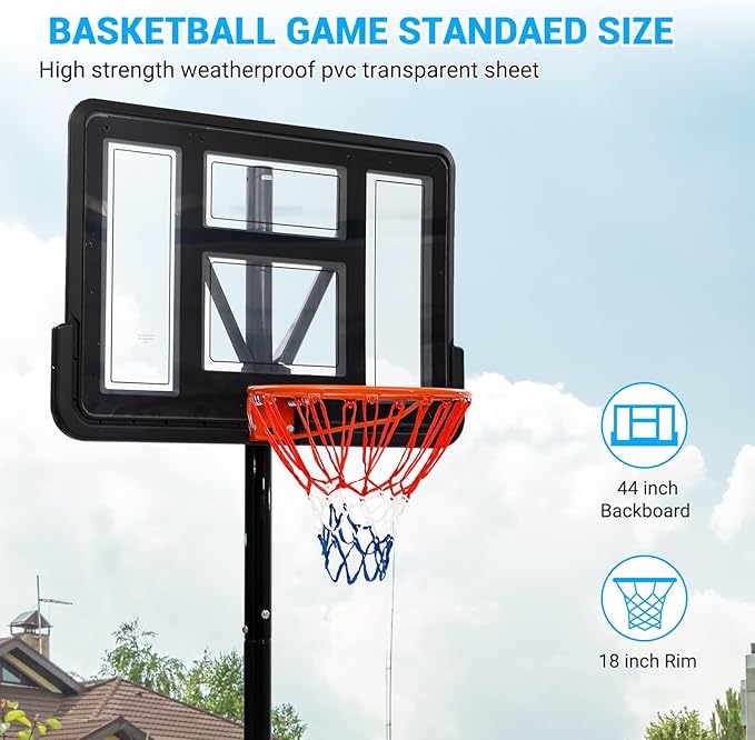 Basketball Hoop Outdoor 10FT Height Adjustable, Portable Basketball Goals & Hoops with PC Backboard and Large Water/Sand Base, Indoor Outdoor Basketball Hoop for Kids Youth Adults Backyard Driveway
