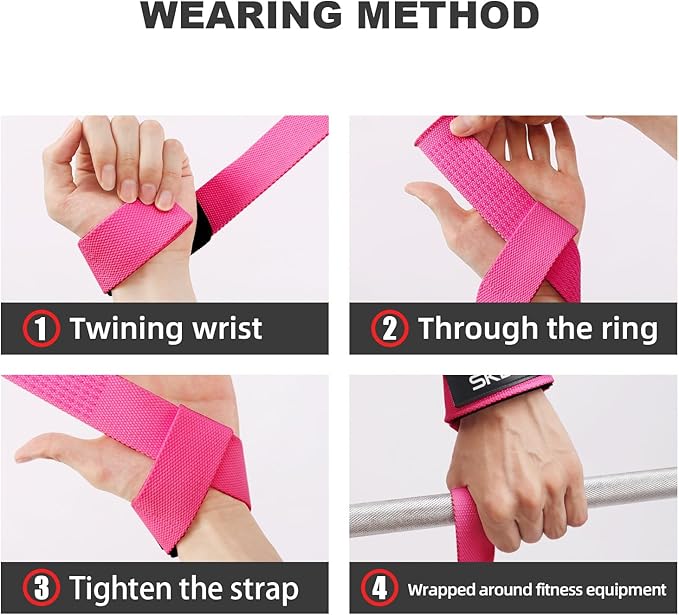 SKDK Cotton Hard Pull Wrist Lifting Straps Grips Band-Deadlift Straps with Neoprene Cushioned Wrist Padded and Anti-Skid Silicone - for Weightlifting, Bodybuilding, Xfit, Strength Training