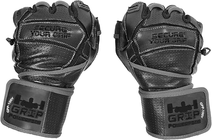 Elite Leather Gym Gloves with Built in 2" Wide Wrist Wraps Grip & Design for Weightlifting Power Lifting Bodybuilding & Strength Training Workout Exercises, Size : Large, Size : Large