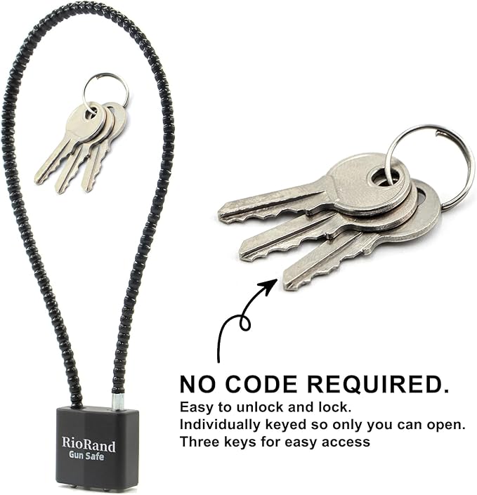 RioRand Keyed Cable Gun Locks Simple Operation 15" Compatible with Pistols, Handguns, Rifles, and Shotguns,Storage for Firearm Locking and Safety