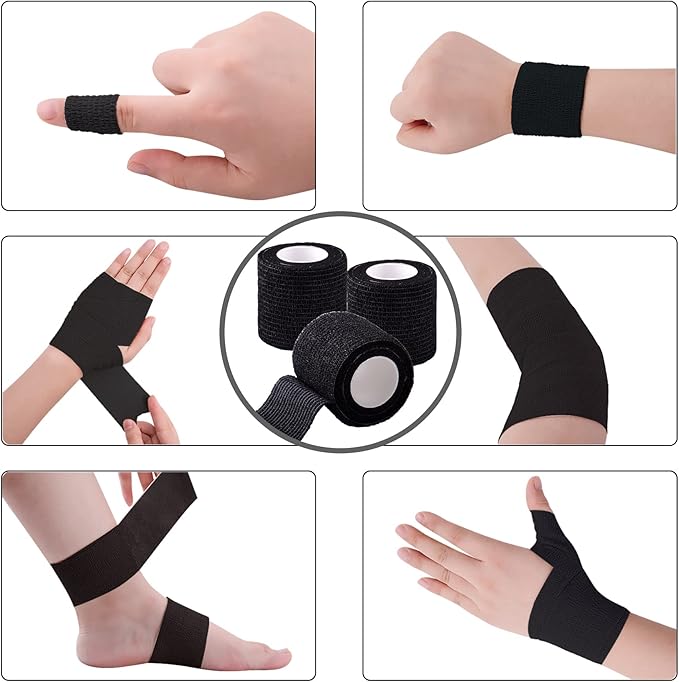 BQTQ 120 Rolls Self Adhesive 2 Inch Black Self Adherent Wrap Tape Sticky Bandage Athletic Wrap for Sports & Vet Wrist & Ankle Sprains