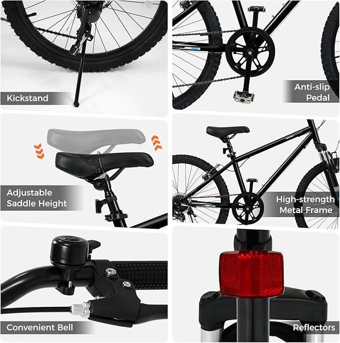 Goplus Mountain Bike, 20/24 Inch Kids Bicycle w/ 6-Speed Drivetrain, Suspension Fork, Dual Brakes, Adjustable Seat, Outdoor Cycling Children City Bike for Boys Girls