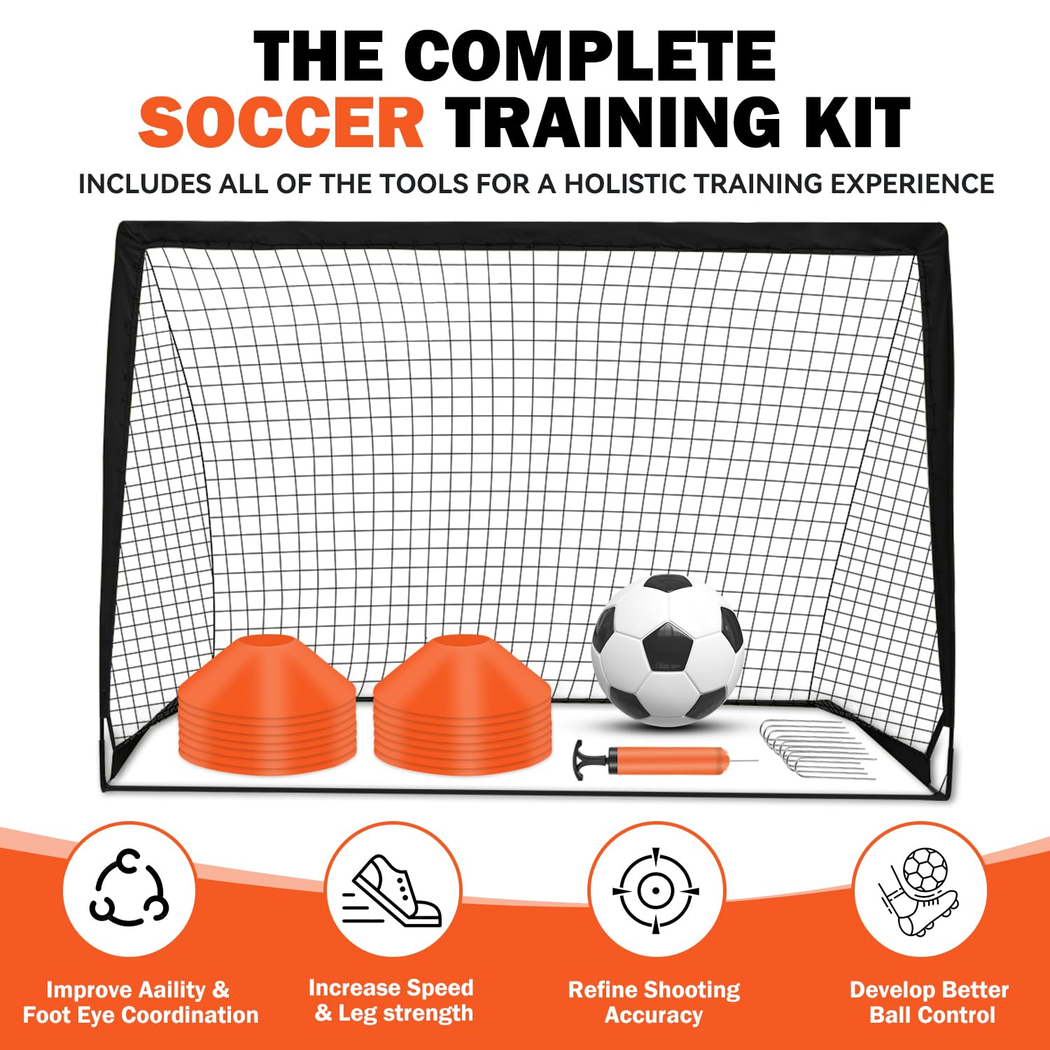 Fololicx Soccer Goals for Backyard, 2 of 6x4ft Kids Soccer Net Training Equipment Track Field Race Hurdles, Portable Pop Up Toddler Soccer Goal with Soccer Ball, Scoring Target Cloth, and Cones