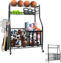 Garage Sports Equipment Organizer, Large Capacity Garage Organizer System with Wheels, with Hooks and Baskets, for Ball Storage,Football,Soccer Ball,Bat, Toys