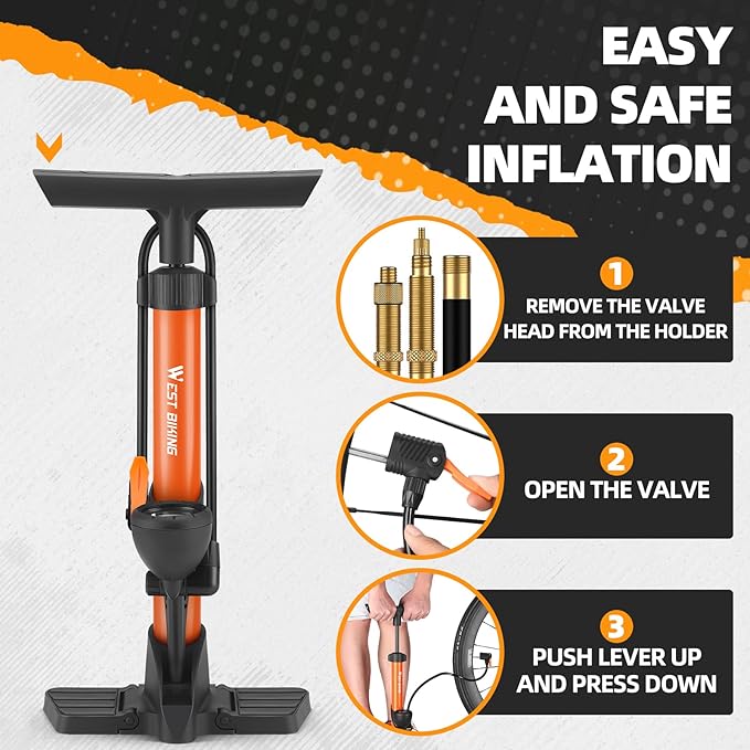 Bike Floor Pump, Bikes Pump with Gauge,Bicycle Air Pump with High Pressure 160 Psi, BikeTire Pump with Presta Schrader Valves，Portable Hand Pump Bike, Fits Road Bikes MTB E-Bike, Ball