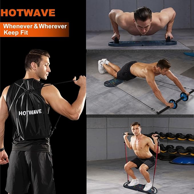 HOTWAVE Portable Exercise Equipment with 16 Gym Accessories.20 in 1 Push Up Board Fitness,Resistance Bands with Ab Roller Wheel,Full Body Workout at Home