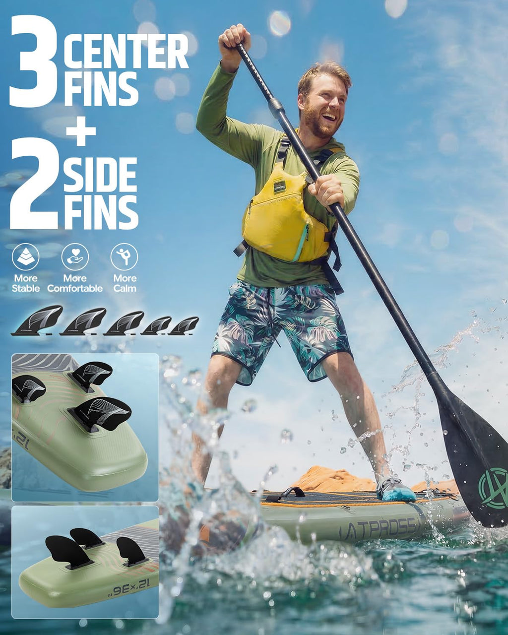 ATPROSS 12'x36 Inflatable Stand Up Paddle Board with Seat, 500lbs Wide SUP