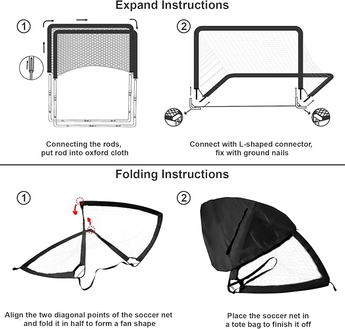 Portable 4’x3’ Soccer Goals for Backyard - Youth Soccer Training Equipment with Net, Cones & Storage Bag - Durable Kids Soccer Goal Set for Outdoor Practice (Ages 3-12)