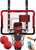 QDRAGON Indoor Basketball Hoop for Kids, Over The Door Mini Basketball Hoops with 7 LED Lighting, Basketball Toys Gifts for 5 6 7 8 9 10 11 12 Year Old Boys Girls Teens, Red