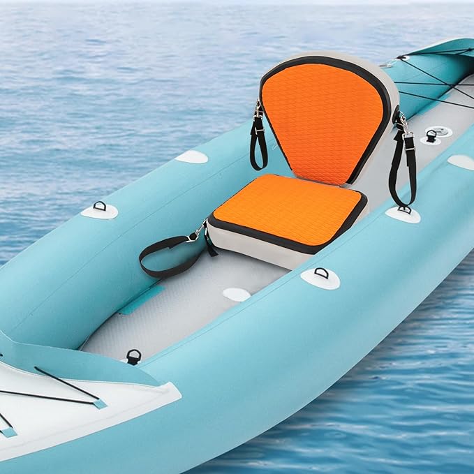 Kayak Seat Inflatable Padded Boating Seat PVC Portable Thicken Seat Cushion w/Back Support Adjustable Strap for Kayaking Canoeing Drifting Rafting Fishing Adolescents and Adults (Orange)