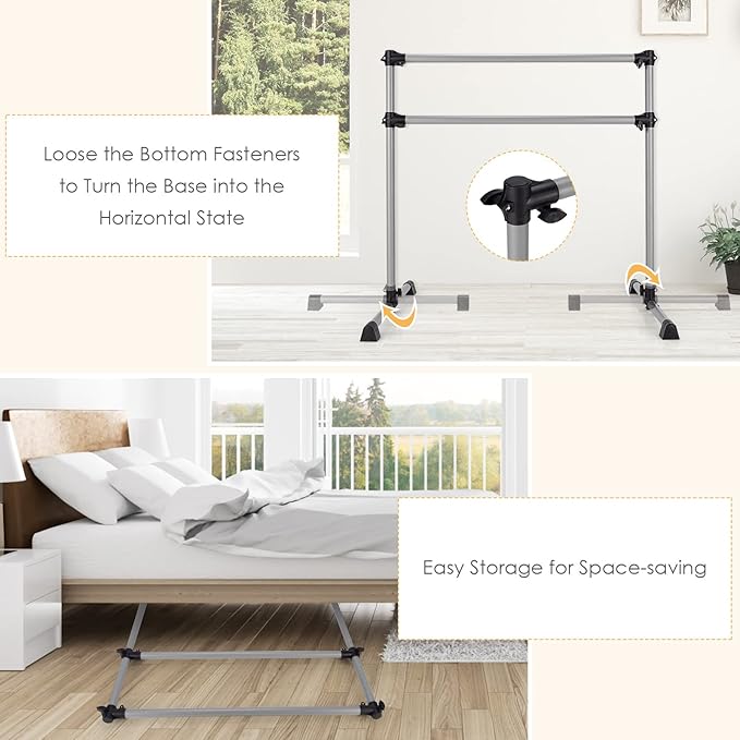 GOFLAME 4FT Ballet Barre Portable, Freestanding Double Ballet Barre Height Adjustable with Anti Slip Base, Heavy Duty Stretch Dance Bar for Home Workout