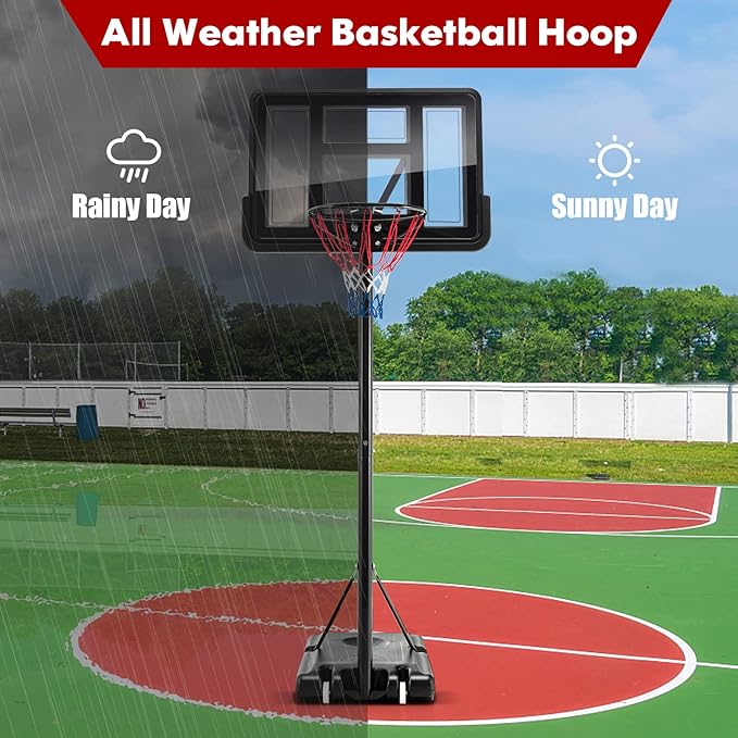 Goplus Portable Basketball Hoop, 10FT Height Adjustable Basketball Goal w/44‘’ Shatterproof Backboard, Outdoor Basketball Stand for Adults Backyard Driveway