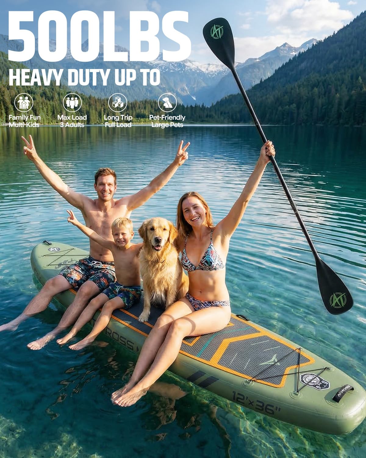 ATPROSS 12'x36 Inflatable Stand Up Paddle Board with Seat, 500lbs Wide SUP