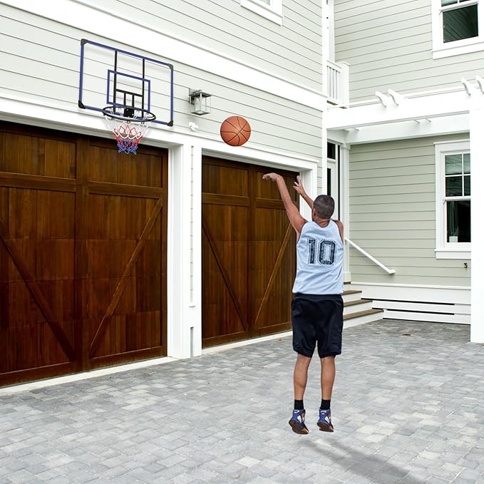 Wall Mounted Basketball Stand 45" x 29" Shatterproof Backplate Folding Basket Durable and All-Weather Mesh Construction for Indoor and Outdoor Use