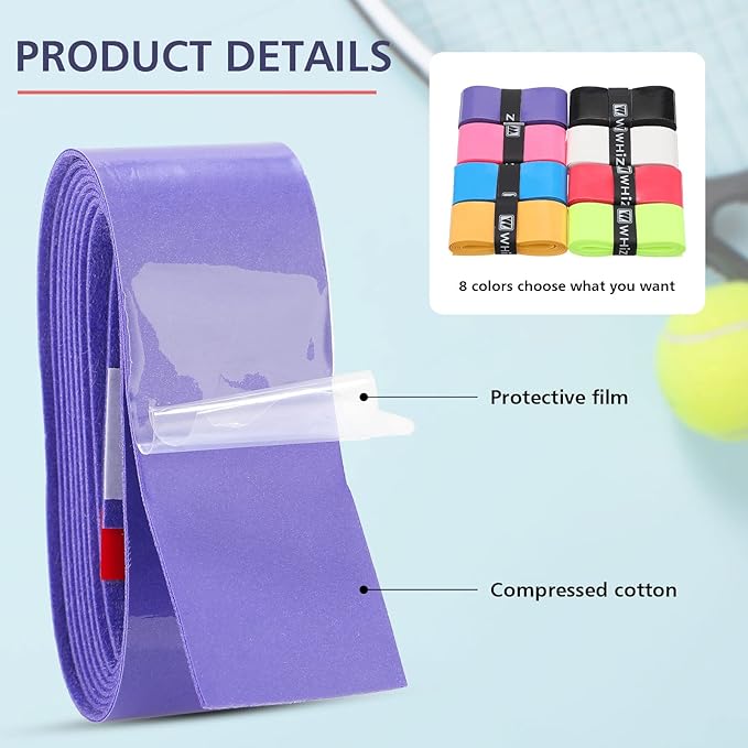 Jerify 24 Pieces Tennis Racket Grip Tape, Precut Badminton Racket Overgrips Tape with Velvety Comfort for Anti Slip and Absorbent Grip