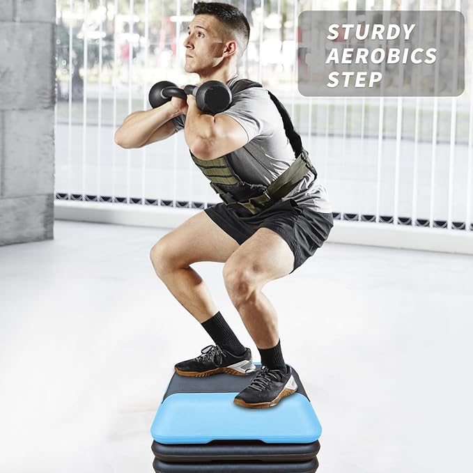 Exercise Aerobic Step Platform,Adjustable Height Fitness Stepper Stackable Risers, Aerobics Stepper Workout Stepper for Gym Home Cardio Strength & Training