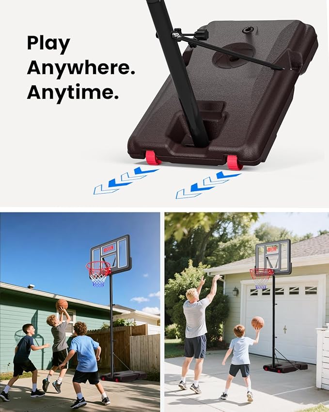 IGL Portable Basketball Hoop, 5.6-10FT Adjustable Basketball Goal System, 44 Inch Outdoor Basketball Hoop & Goals for Kids, Youth, and Adults in The Backyard, Driveway with PC Backboard